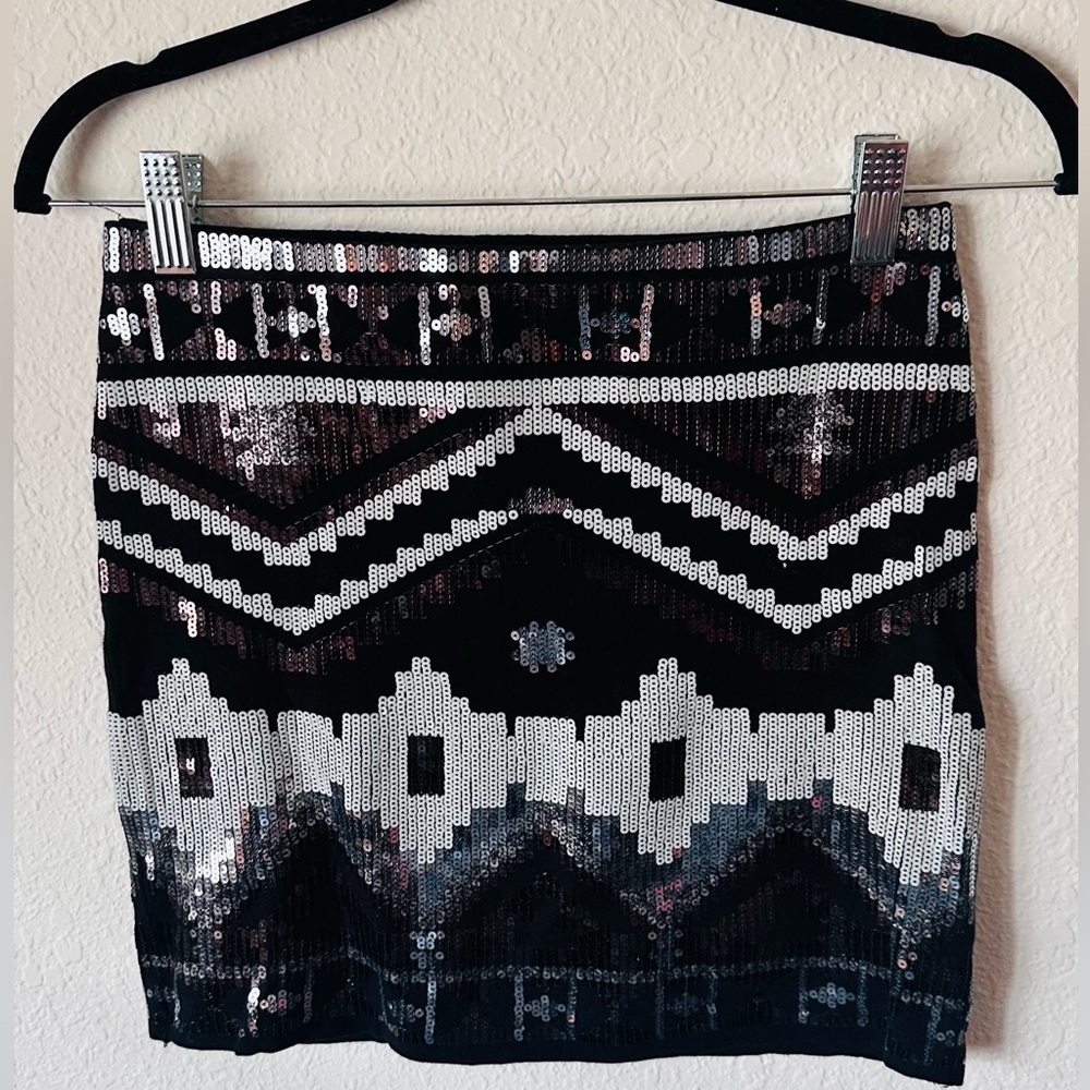 Express Black/Sliver Sequin Mini Skirt